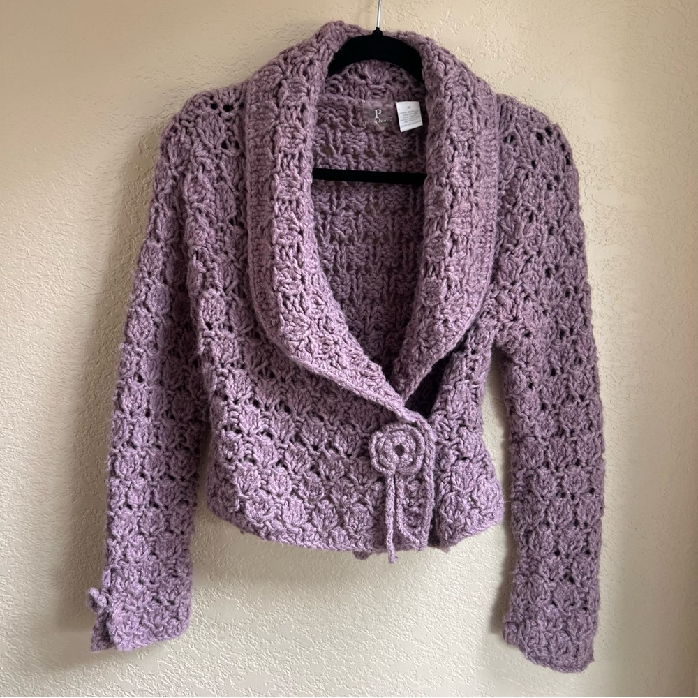 Purple Crocheted Cardigan Sweater Medium, Perfect for Easter
